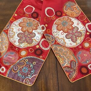 A Journey to India Boho Table Runner Red Embroidered Floral 13"x70" Hippie